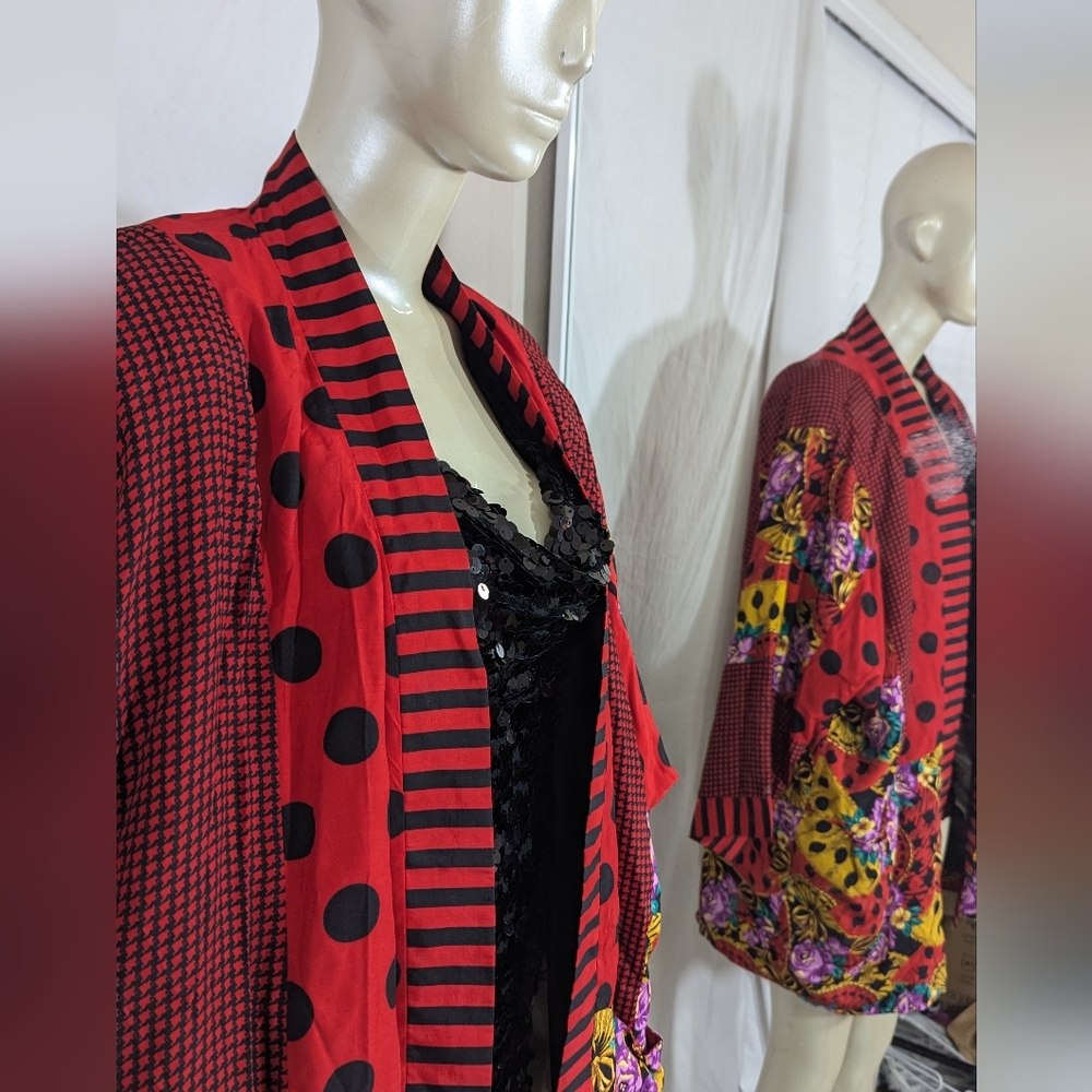 N.R.1 Vintage Bohemian Mixed Patterns Open Jacket… - image 1